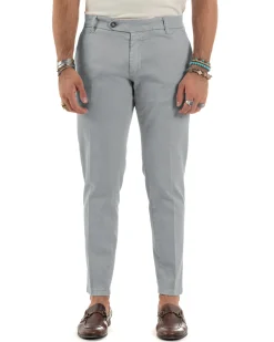 Pantaloni Uomo Chino Abbottonatura Allungata Tasche America Capri Cotone Estivo Slim Grigio BlackSunday P6231A