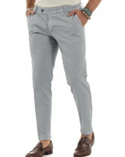Pantaloni Uomo Chino Abbottonatura Allungata Tasche America Capri Cotone Estivo Slim Grigio BlackSunday P6231A