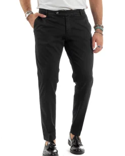 Pantaloni Uomo Chino Abbottonatura Allungata Tasche America Capri Cotone Estivo Slim Nero BlackSunday P6230A
