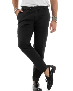 Pantaloni Uomo Chino Abbottonatura Allungata Tasche America Capri Cotone Estivo Slim Nero BlackSunday P6230A