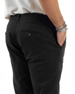Pantaloni Uomo Chino Abbottonatura Allungata Tasche America Capri Cotone Estivo Slim Nero BlackSunday P6230A