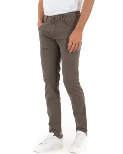 Pantaloni Uomo Cinque Tasche Basic Tinta Unita Fango Microfantasia Rigato GIOSAL-P3740A