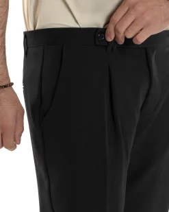 Pantaloni Uomo Classico Con Pinces Sartoriale Elegante Casual Abbottonatura Allungata Viscosa Estivo Nero GIOSAL-P6279A