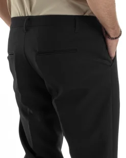 Pantaloni Uomo Classico Con Pinces Sartoriale Elegante Casual Abbottonatura Allungata Viscosa Estivo Nero GIOSAL-P6279A