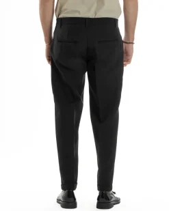 Pantaloni Uomo Classico Con Pinces Sartoriale Elegante Casual Abbottonatura Allungata Viscosa Estivo Nero GIOSAL-P6279A