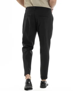 Pantaloni Uomo Classico Con Pinces Sartoriale Elegante Casual Abbottonatura Allungata Viscosa Estivo Nero GIOSAL-P6279A