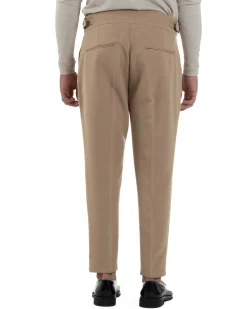 Pantaloni Uomo Classico Con Pinces Viscosa Vita Alta Gurkha Pants Fibbie Beige P6371A