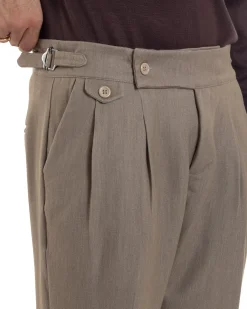 Pantaloni Uomo Classico Con Pinces Viscosa Vita Alta Gurkha Pants Fibbie Beige Melangiato P6368A