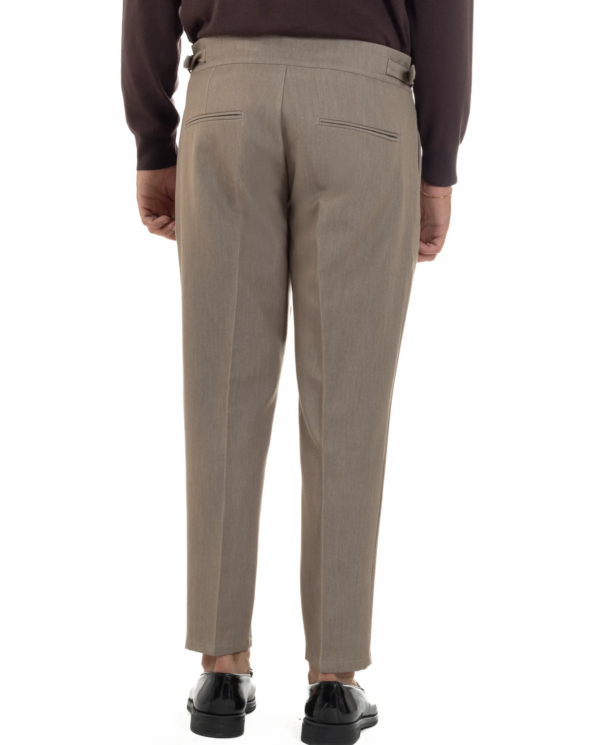Pantaloni Uomo Classico Con Pinces Viscosa Vita Alta Gurkha Pants Fibbie Beige Melangiato P6368A