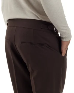 Pantaloni Uomo Classico Con Pinces Viscosa Vita Alta Gurkha Pants Fibbie Marrone P6369A