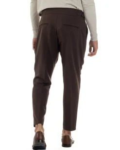 Pantaloni Uomo Classico Con Pinces Viscosa Vita Alta Gurkha Pants Fibbie Marrone P6369A