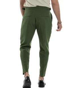 Pantaloni Uomo Classico Con Pinces Vita Alta Gurkha Pants Abbottonatura Allungata Fibbie Viscosa Estivo Casual Verde GIOSAL-P6269A