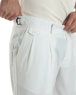 Pantaloni Uomo Classico Con Pinces Vita Alta Gurkha Pants Abbottonatura Allungata Fibbie Viscosa Estivo Casual Bianco GIOSAL-P6268A