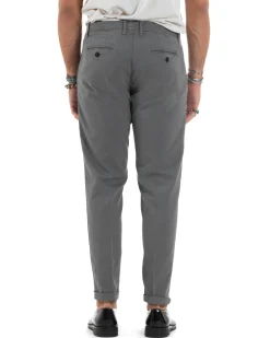 Pantaloni Uomo Cotone Chino Tasca America Capri Basic Sartoriale Slim Fit Casual Grigio Scuro GIOSAL-P6311A