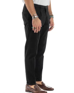 Pantaloni Uomo Cotone Chino Tasca America Capri Basic Sartoriale Slim Fit Casual Nero GIOSAL-P6306A