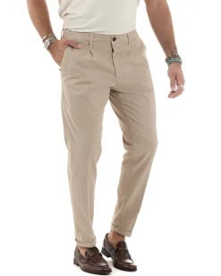 Pantaloni Uomo Cotone Chino Tasca America Capri Basic Sartoriale Slim Fit Casual Beige GIOSAL-P6307A