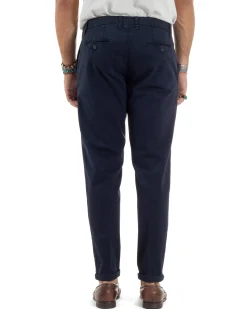 Pantaloni Uomo Cotone Chino Tasca America Capri Basic Sartoriale Slim Fit Casual Blu GIOSAL-P6308A