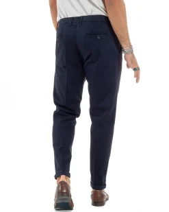 Pantaloni Uomo Cotone Chino Tasca America Capri Basic Sartoriale Slim Fit Casual Blu GIOSAL-P6308A