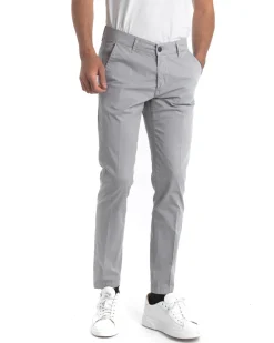 Pantaloni Uomo Cotone Con Tasca America Chinos Sartoriale Slim Fit Casual Grigio Chiaro GIOSAL-P5703A
