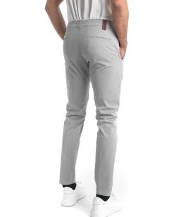 Pantaloni Uomo Cotone Con Tasca America Chinos Sartoriale Slim Fit Casual Grigio Chiaro GIOSAL-P5703A