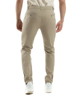 Pantaloni Uomo Cotone Raso Con Tasca America Slim Fit Con Abbottonatura Allungata Casual Tinta Unita Beige GIOSAL-P6060A