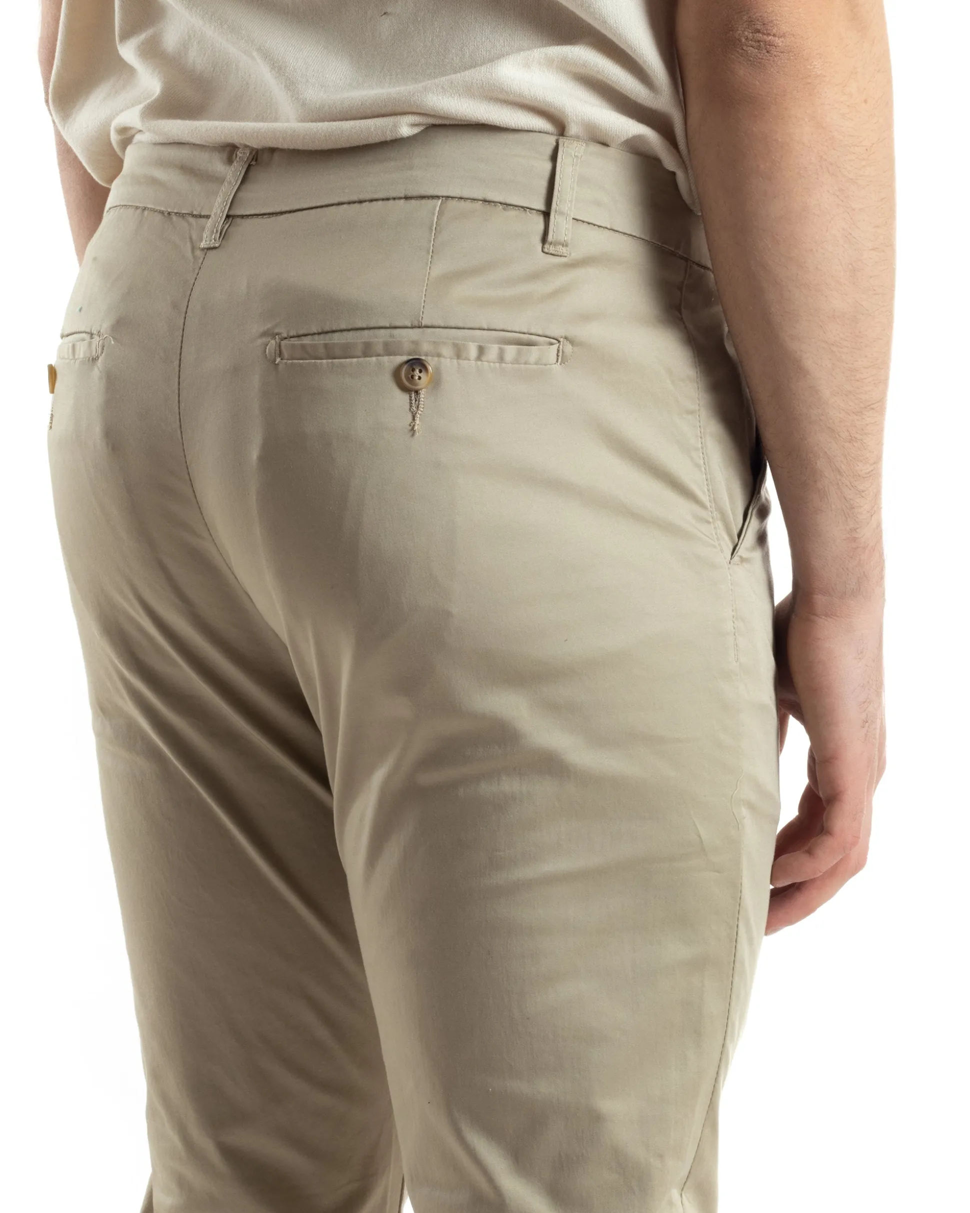 Pantaloni Uomo Cotone Raso Con Tasca America Slim Fit Con Abbottonatura Allungata Casual Tinta Unita Beige GIOSAL-P6060A
