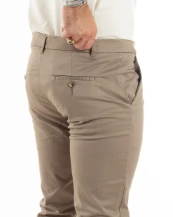 Pantaloni Uomo Cotone Raso Invernale Chinos Abbottonatura Allungata Tasca America Slim Fit Tinta Unita Beige GIOSAL-P6144A