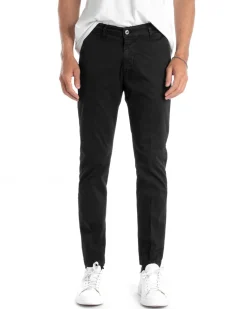 Pantaloni Uomo Cotone Tasca America Chinos Sartoriale Slim Fit Casual Nero GIOSAL-P5702A