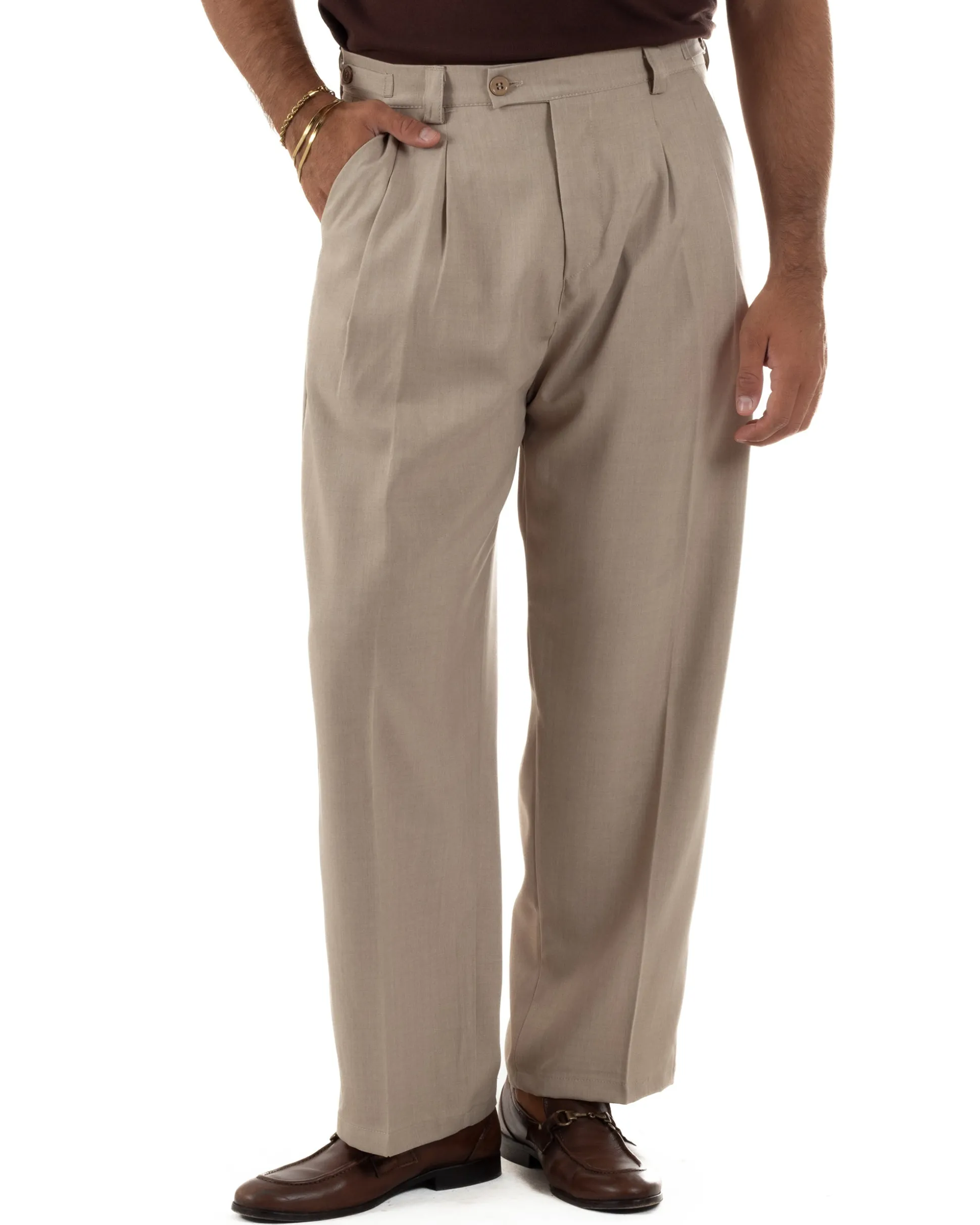 Pantaloni uomo gurkha doppia pinces fondo largo beige melangiato GIOSAL-P6512A