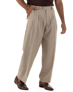 Pantaloni uomo gurkha doppia pinces fondo largo beige melangiato GIOSAL-P6512A