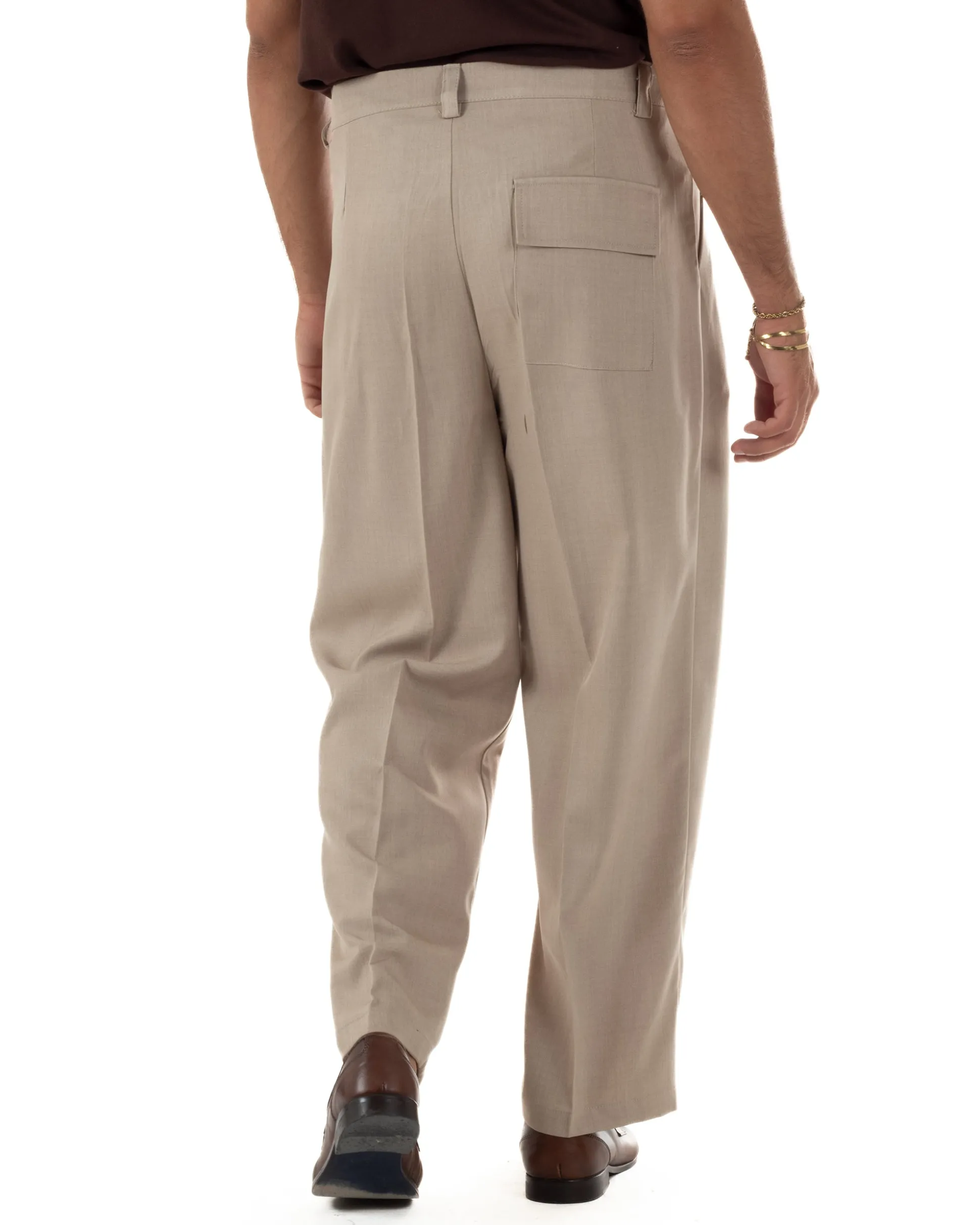 Pantaloni uomo gurkha doppia pinces fondo largo beige melangiato GIOSAL-P6512A