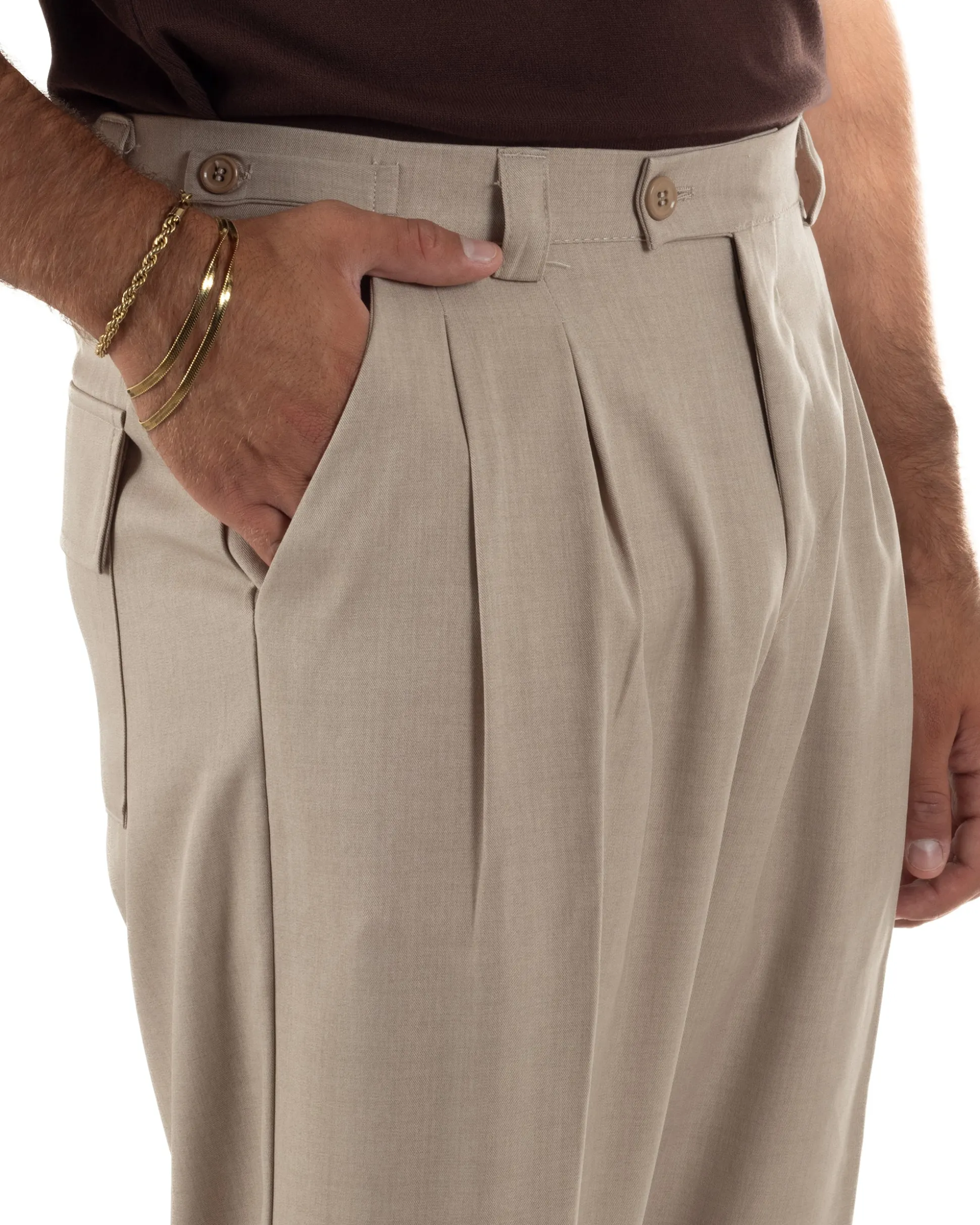 Pantaloni uomo gurkha doppia pinces fondo largo beige melangiato GIOSAL-P6512A