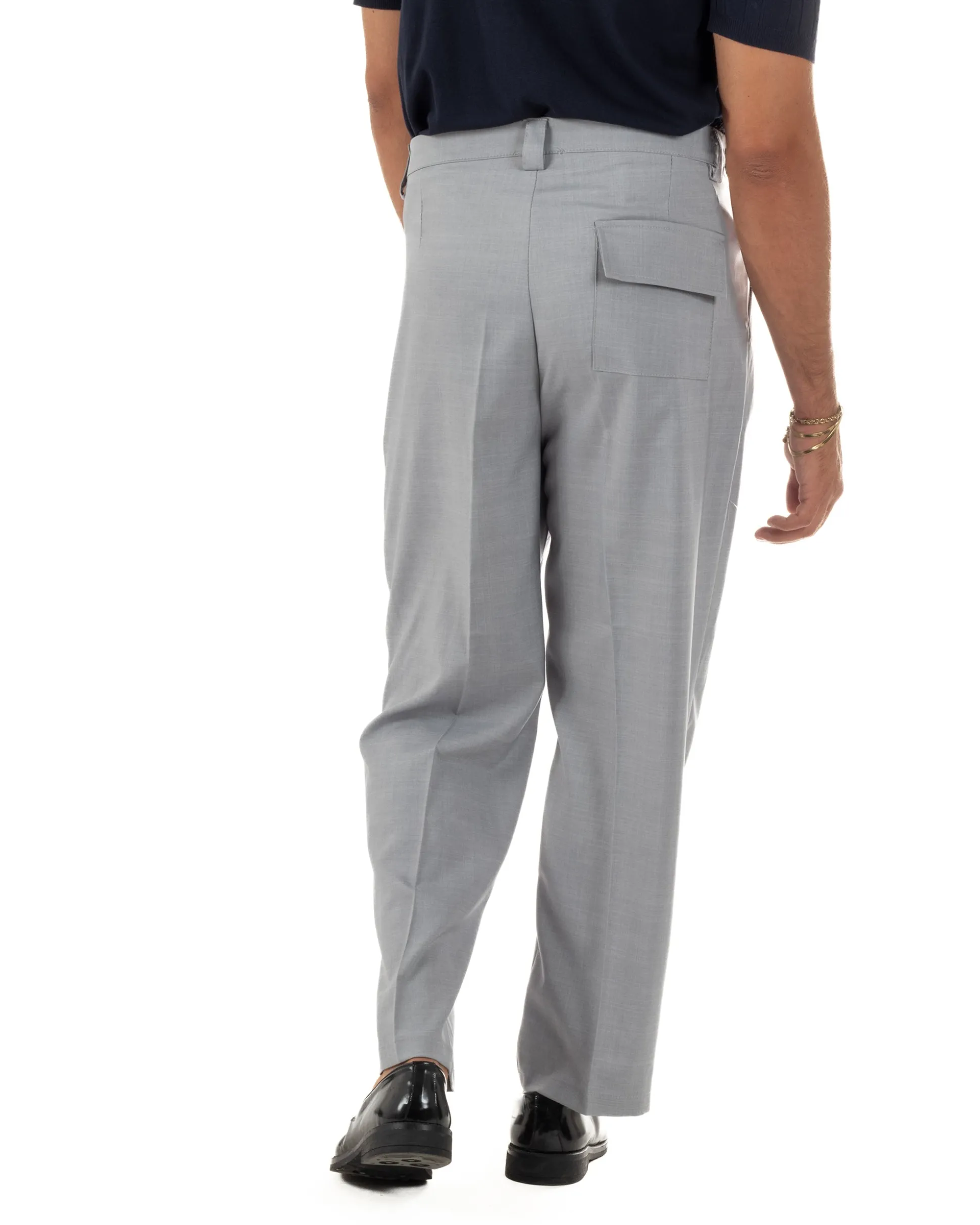 Pantaloni uomo gurkha doppia pinces fondo largo grigio melangiato GIOSAL-P6513A