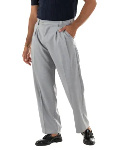 Pantaloni uomo gurkha doppia pinces fondo largo grigio melangiato GIOSAL-P6513A