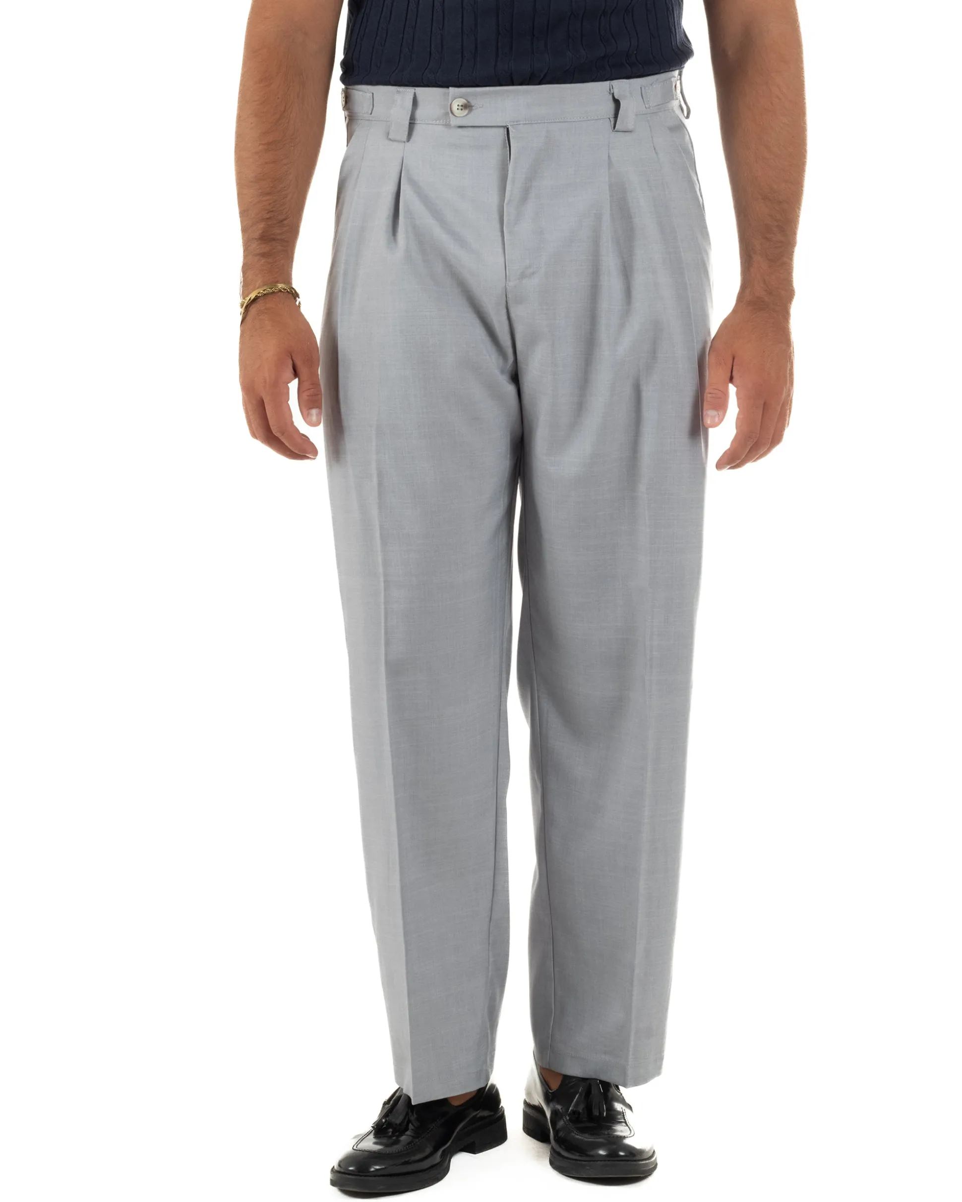 Pantaloni uomo gurkha doppia pinces fondo largo grigio melangiato GIOSAL-P6513A