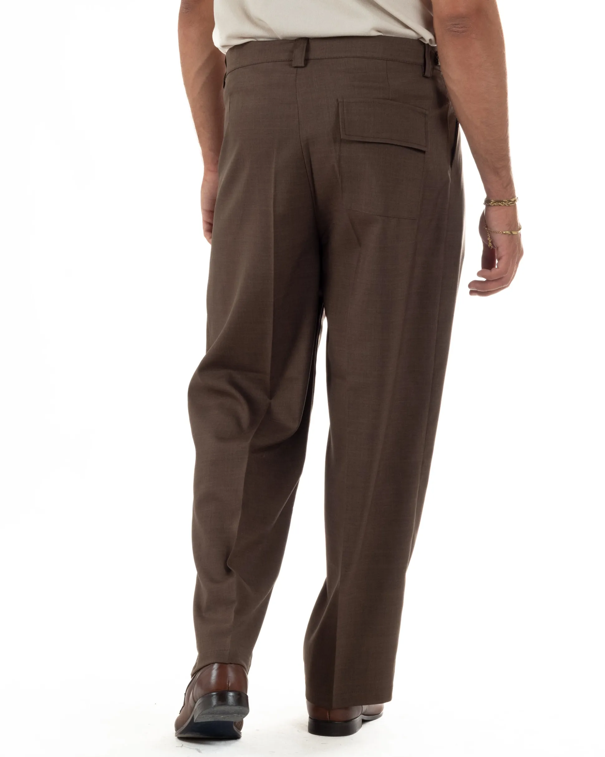 Pantaloni uomo gurkha doppia pinces fondo largomarrone melangiato GIOSAL-P6514A