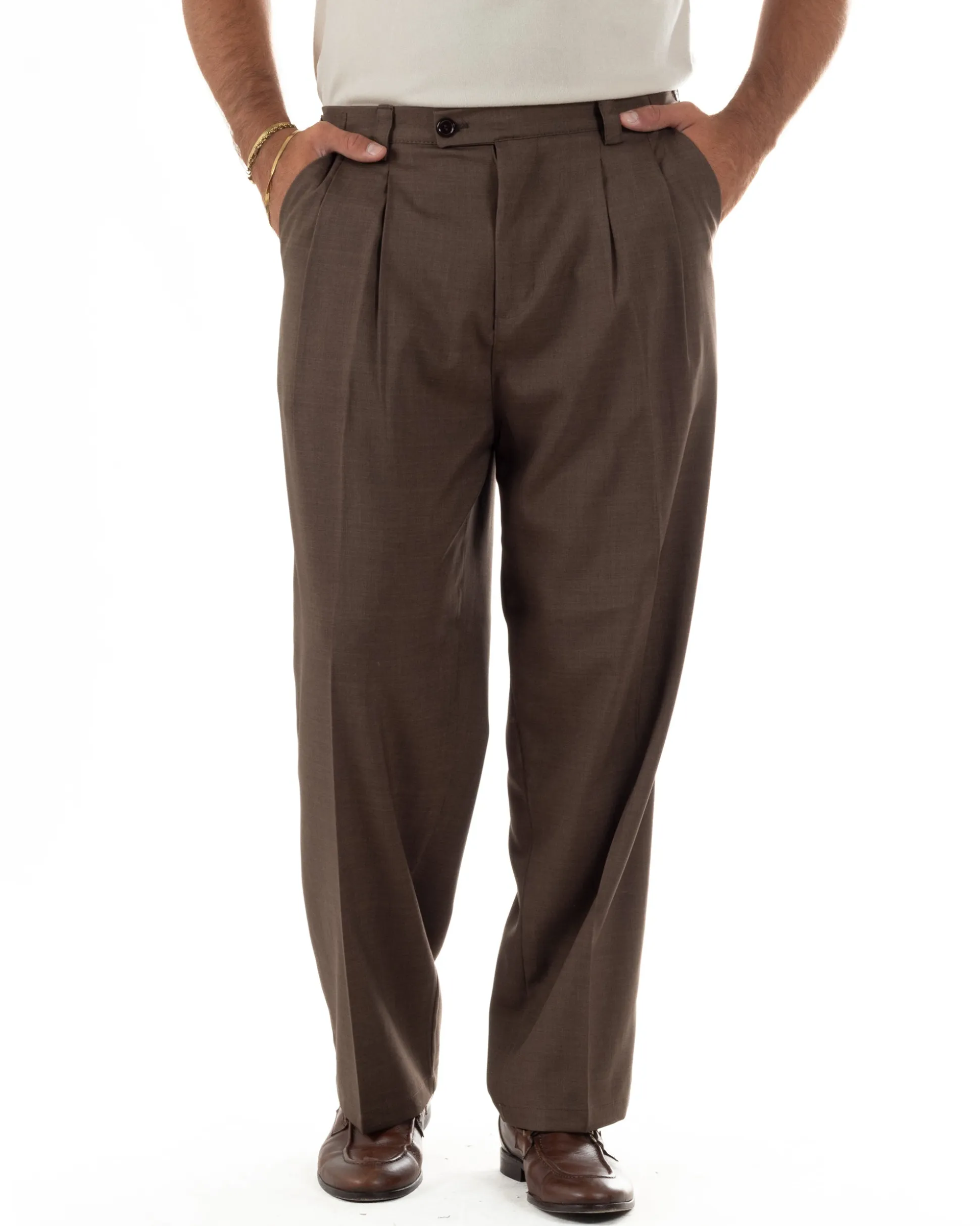 Pantaloni uomo gurkha doppia pinces fondo largomarrone melangiato GIOSAL-P6514A