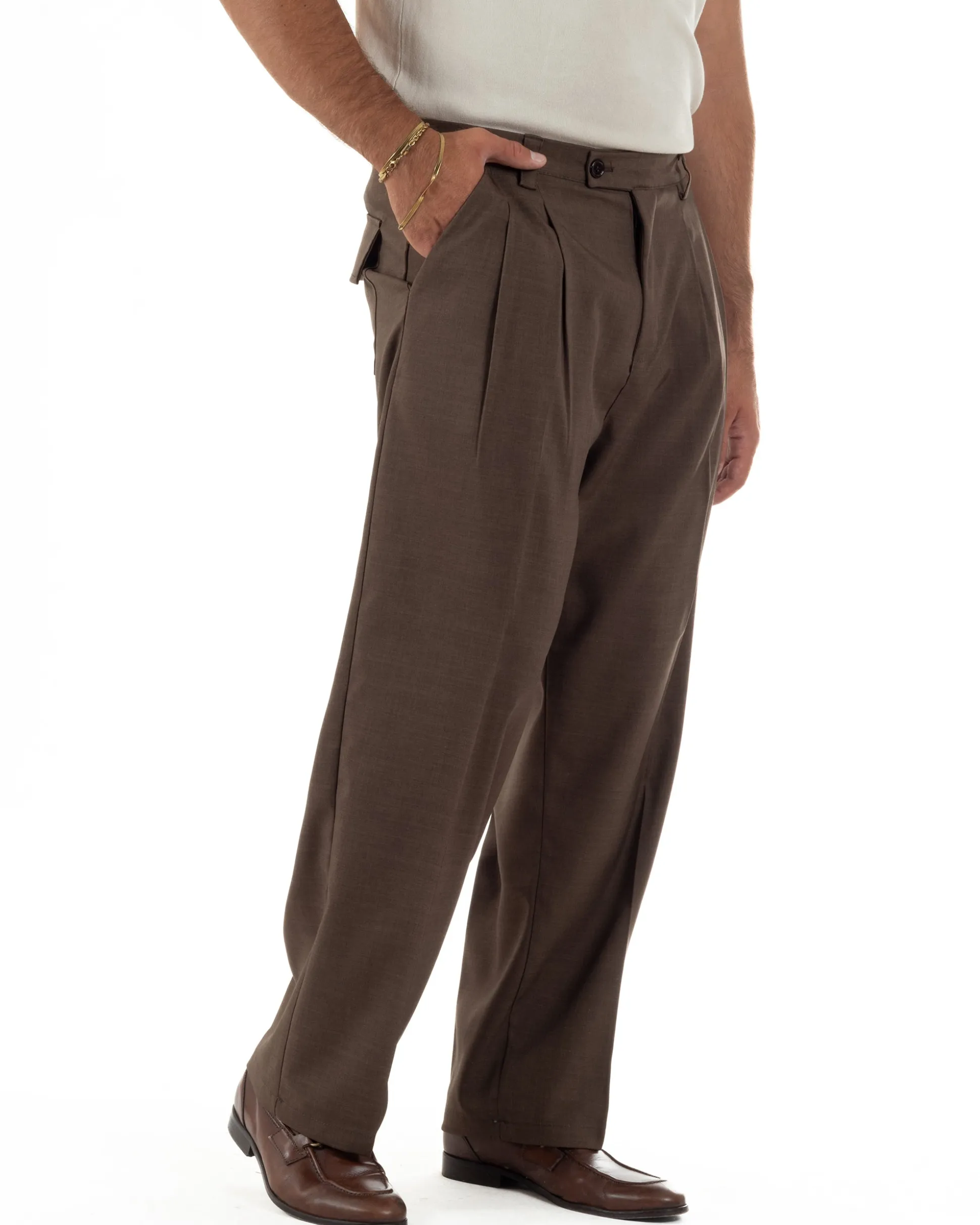 Pantaloni uomo gurkha doppia pinces fondo largomarrone melangiato GIOSAL-P6514A