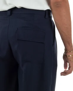 Pantaloni uomo gurkha doppia pinces fondo largo blu GIOSAL-P6515A