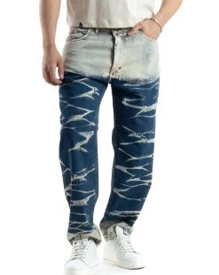 Pantaloni Uomo Jeans Baggy Sabbiato Tie-Dye Denim Fondo Largo Ampio GIOSAL-JS1018A