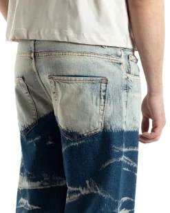 Pantaloni Uomo Jeans Baggy Sabbiato Tie-Dye Denim Fondo Largo Ampio GIOSAL-JS1018A