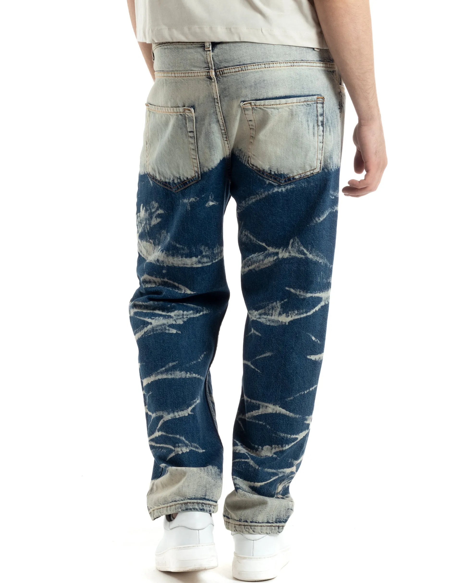 Pantaloni Uomo Jeans Baggy Sabbiato Tie-Dye Denim Fondo Largo Ampio GIOSAL-JS1018A