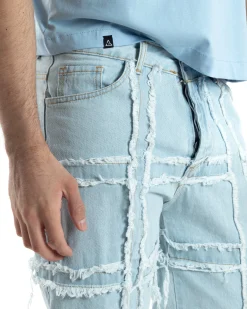 Pantaloni Uomo Jeans Baggy Sfrangiato Denim Chiaro Fondo Largo Ampio GIOSAL-JS1022A