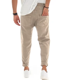 Pantaloni uomo jeans jogger cotone loose fit rotture beige GIOSAL-P3528A