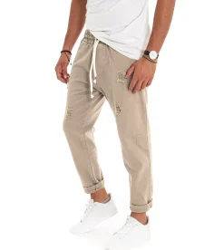 Pantaloni uomo jeans jogger cotone loose fit rotture beige GIOSAL-P3528A