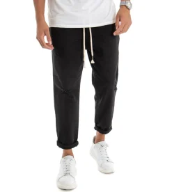 Pantaloni uomo jeans jogger cotone loose fit rotture nero GIOSAL-P3028A