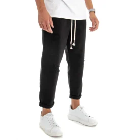Pantaloni uomo jeans jogger cotone loose fit rotture nero GIOSAL-P3028A
