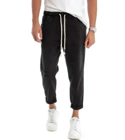 Pantaloni uomo jeans jogger cotone loose fit rotture nero GIOSAL-P3028A
