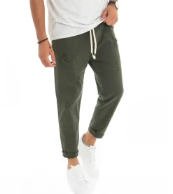 Pantaloni uomo jeans jogger cotone loose fit rotture verde GIOSAL-P3068A