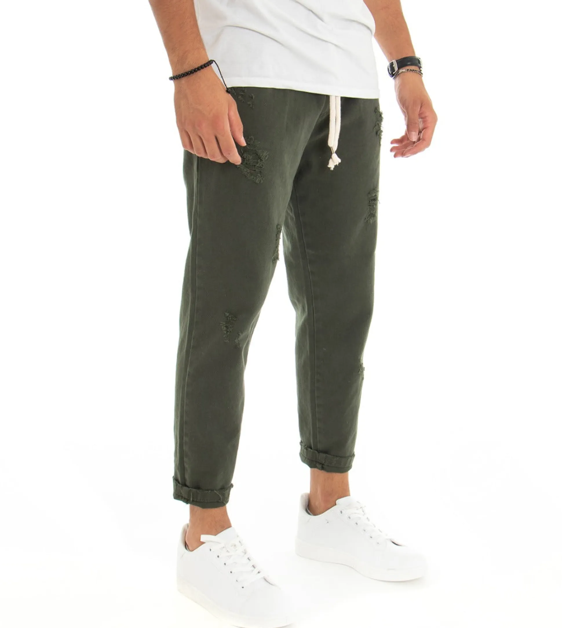 Pantaloni uomo jeans jogger cotone loose fit rotture verde GIOSAL-P3068A